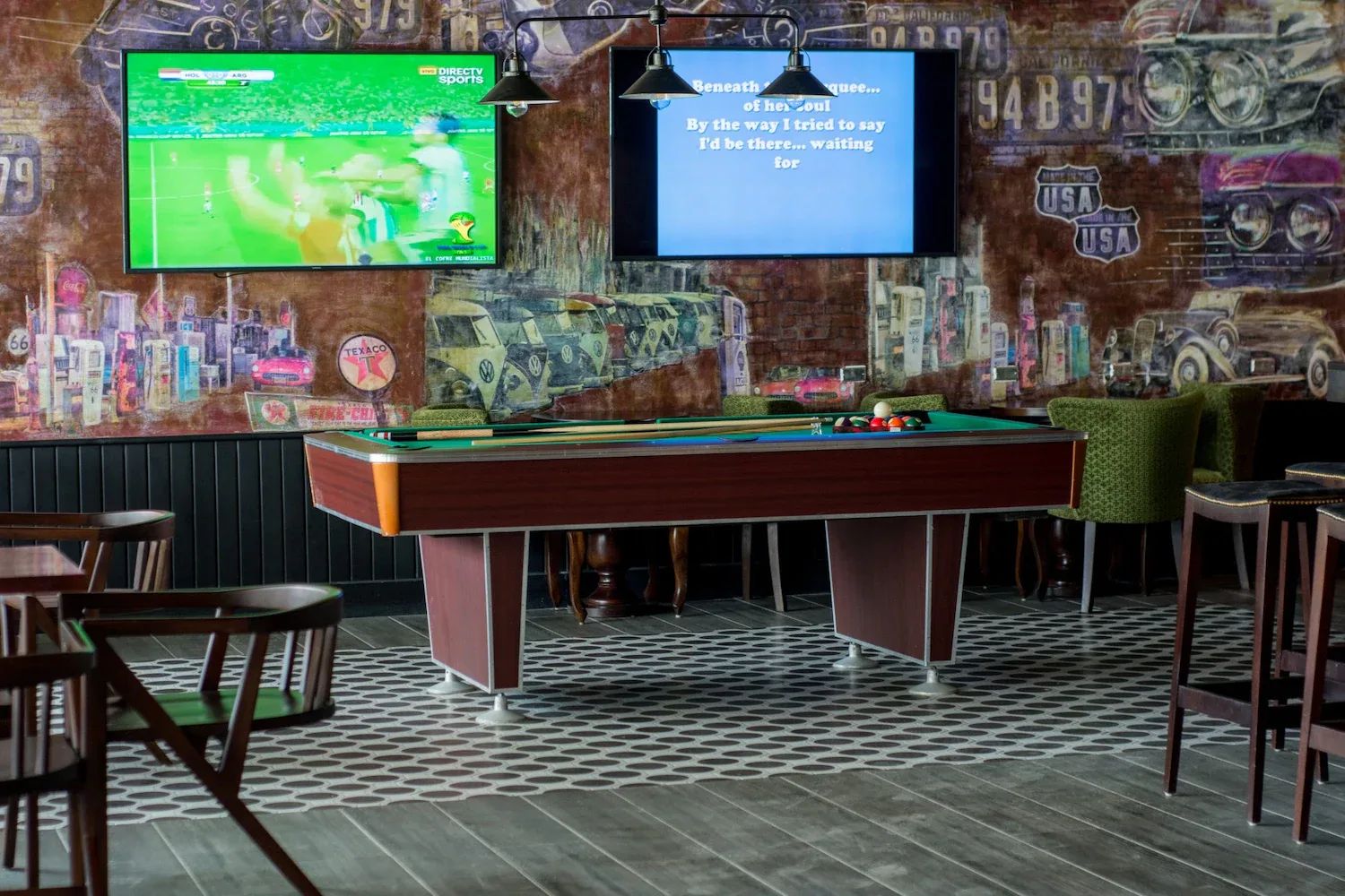 Game room with pool tables