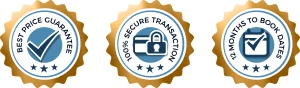 Best Price Guarantee, 100% Secure Transaction, 12 Months to Book Dates
