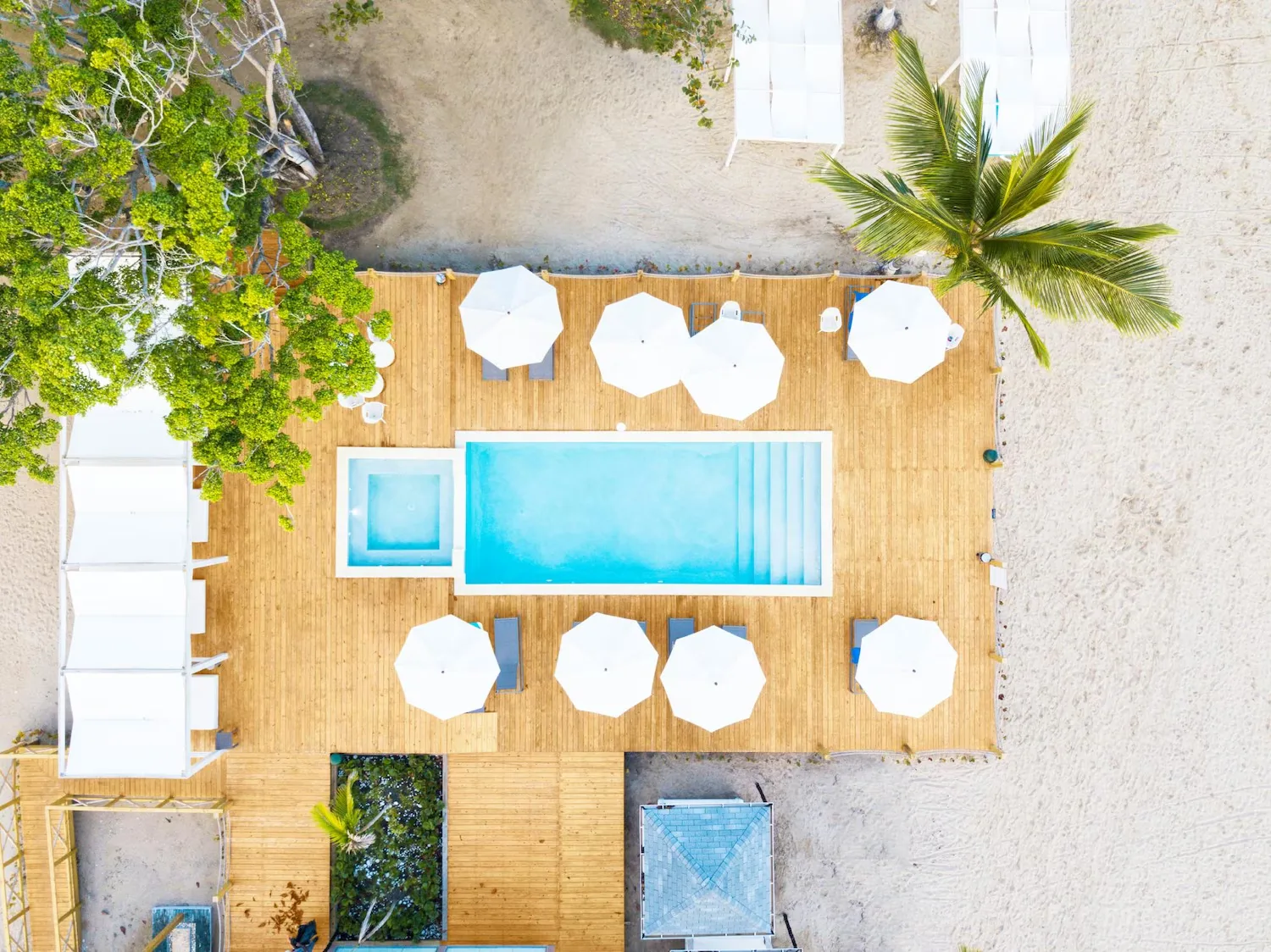 Resort pool deck aerial view